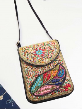 Hand-made Beaded Faux Leather Mini Purse